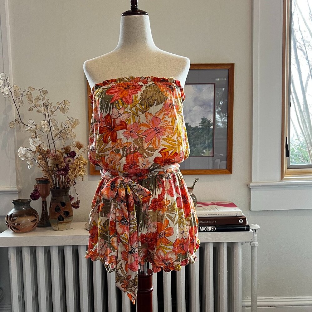 Billabong Strapless Tropical Floral Romper | Tie Waist | Size M